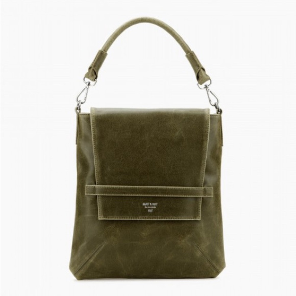 Matt & Nat Riley Olive Green Vegan Leather Messenger Hobo Bag